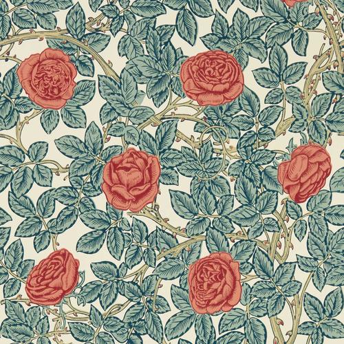 Morris & co Rambling Rose Emery Blue/Spring Thicket Wallpaper