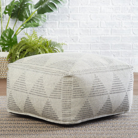 Jaipur Living Alrik Indoor/ Outdoor Geometric Gray/ Cream Cuboid Pouf