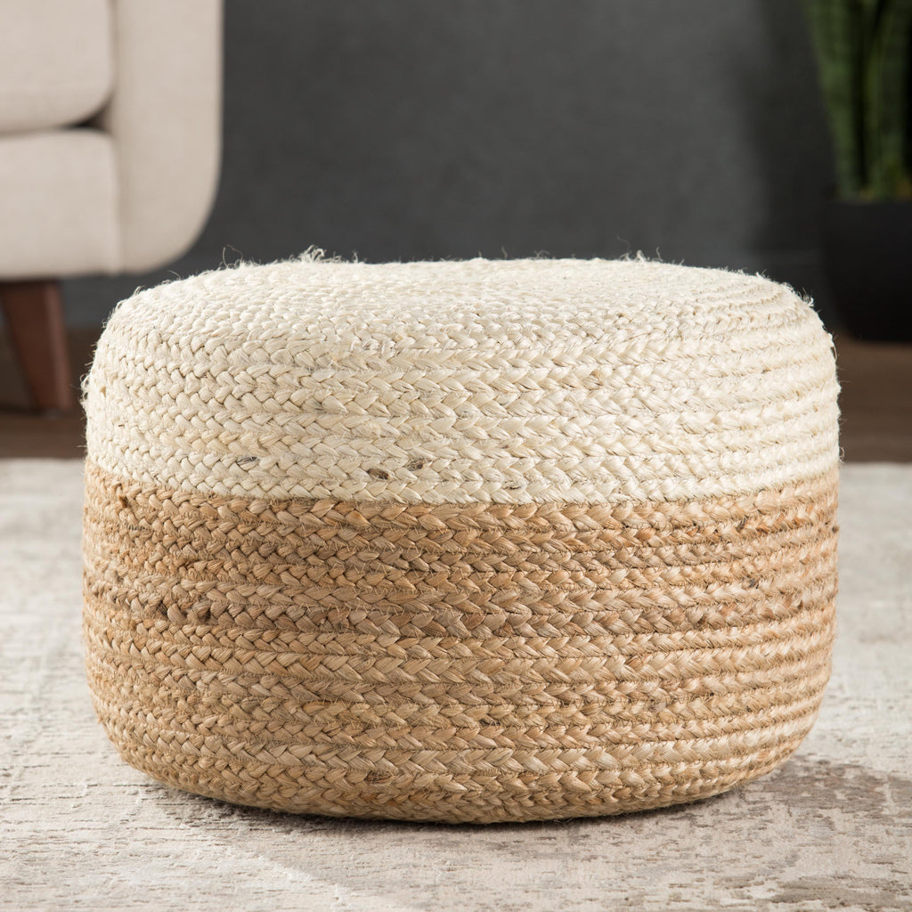 Jaipur Living Oliana Natural Ombre White/ Beige Cylinder Pouf