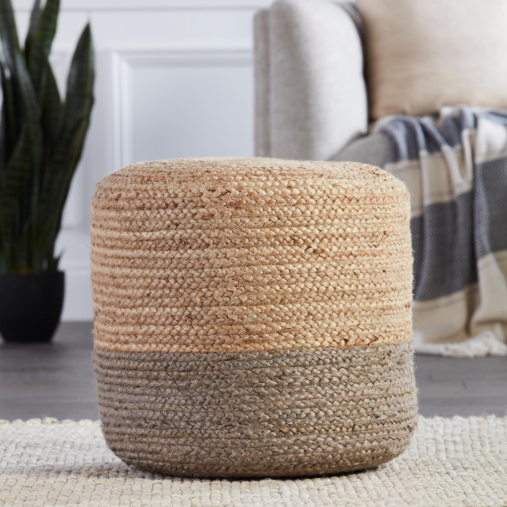 Jaipur Living Oliana Natural Ombre Taupe/ Beige Cylinder Pouf