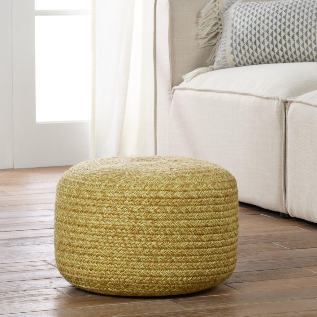 Vibe By Jaipur Living Grayton Indoor/ Outdoor Solid Heather Yellow Cylinder Pouf