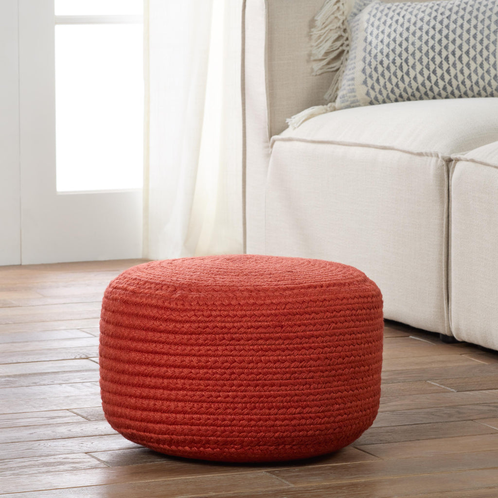 Vibe By Jaipur Living Santa Rosa Indoor/ Outdoor Solid Red Cylinder Pouf