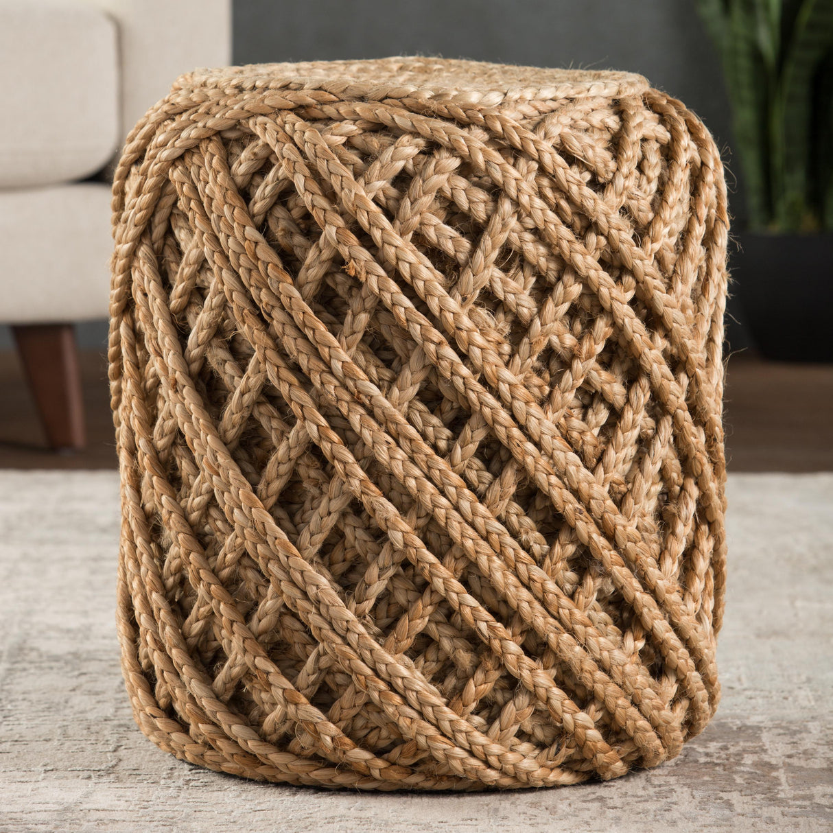 Jaipur Living Guna Natural Textured Tan Cylinder Pouf