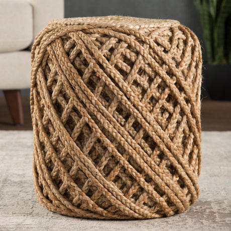 Jaipur Living Guna Natural Textured Tan Cylinder Pouf