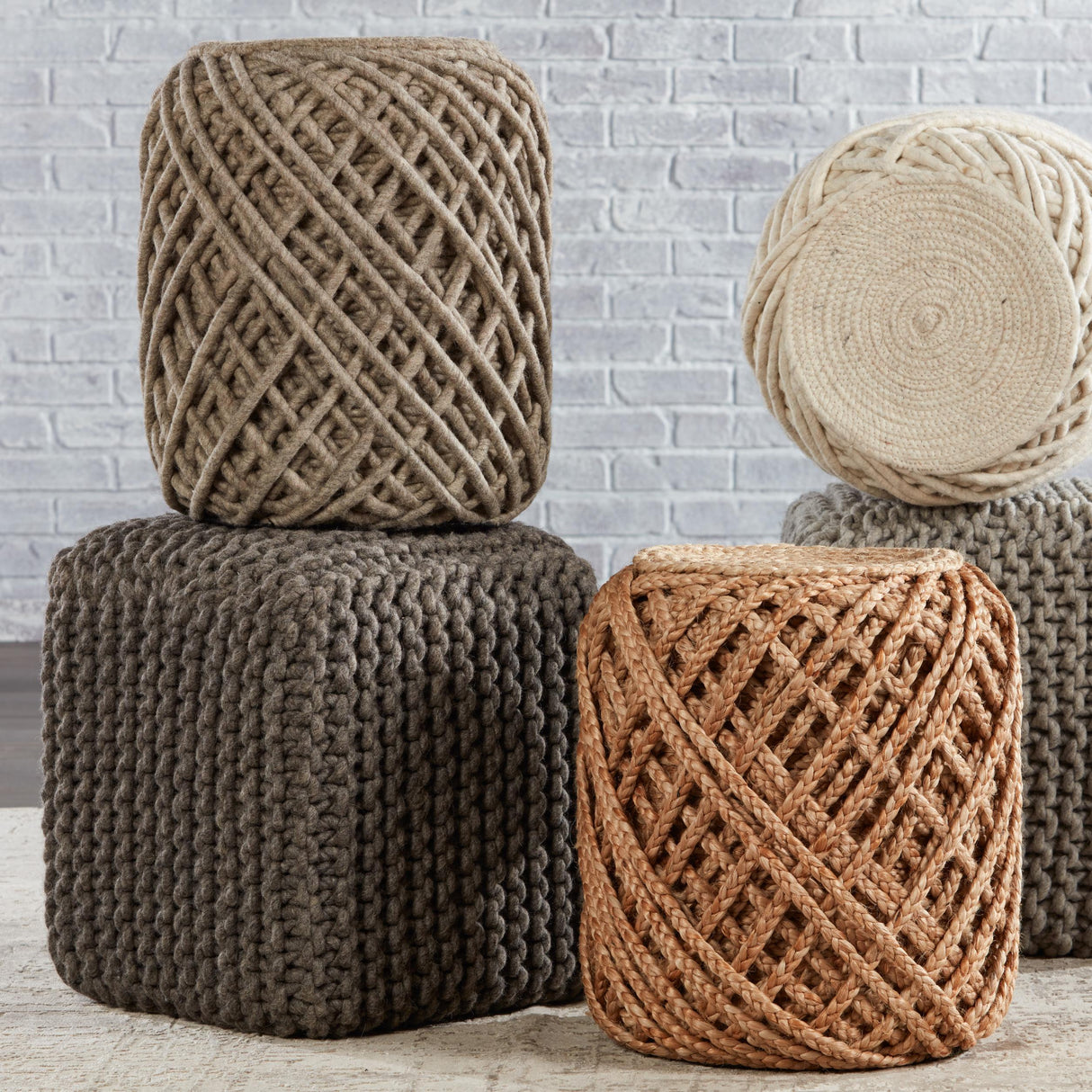 Jaipur Living Guna Natural Textured Tan Cylinder Pouf