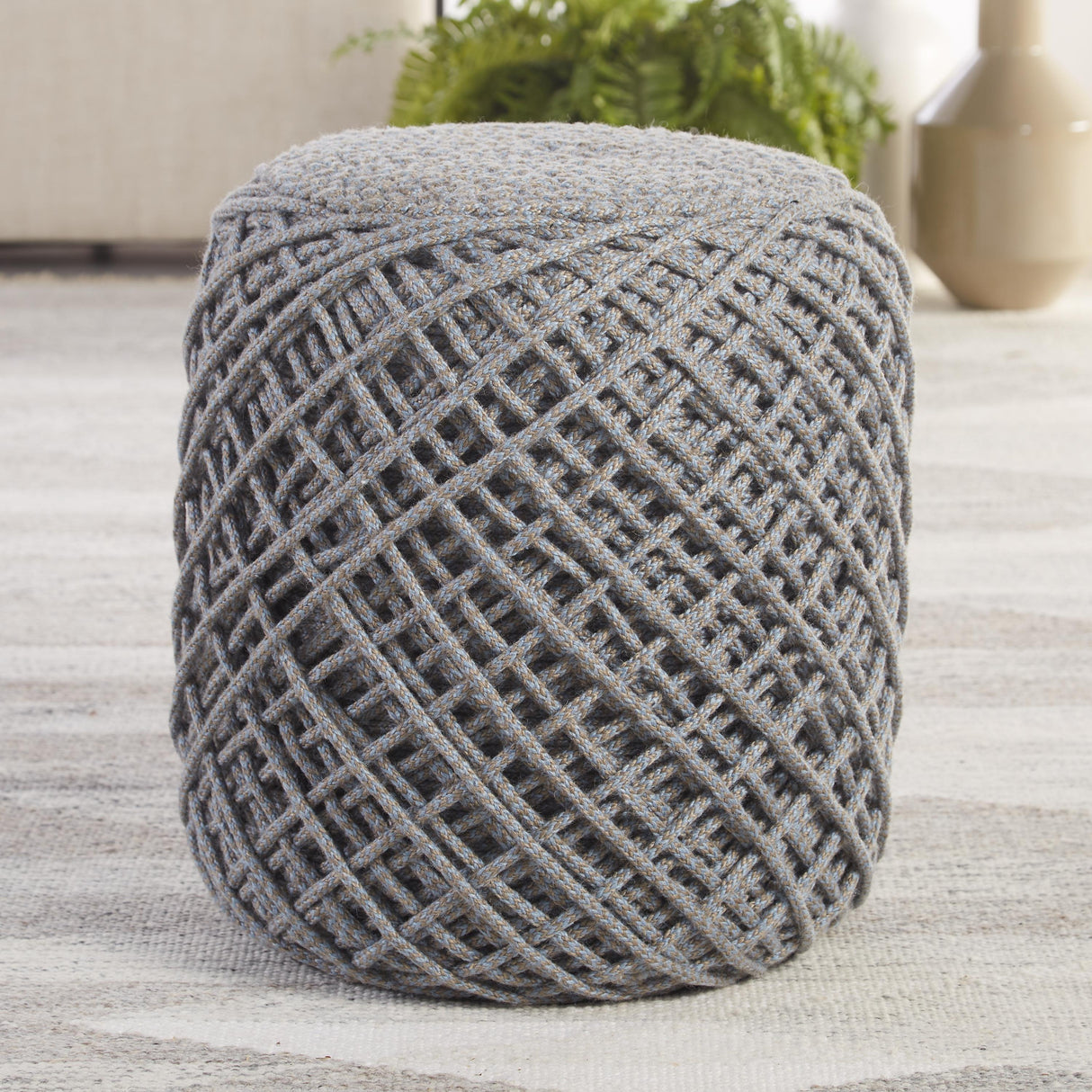 Jaipur Living Lykke Indoor/ Outdoor Solid Gray/ Blue Cylinder Pouf