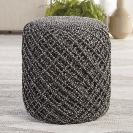 Jaipur Living Lykke Indoor/ Outdoor Solid Gray/ Black Cylinder Pouf