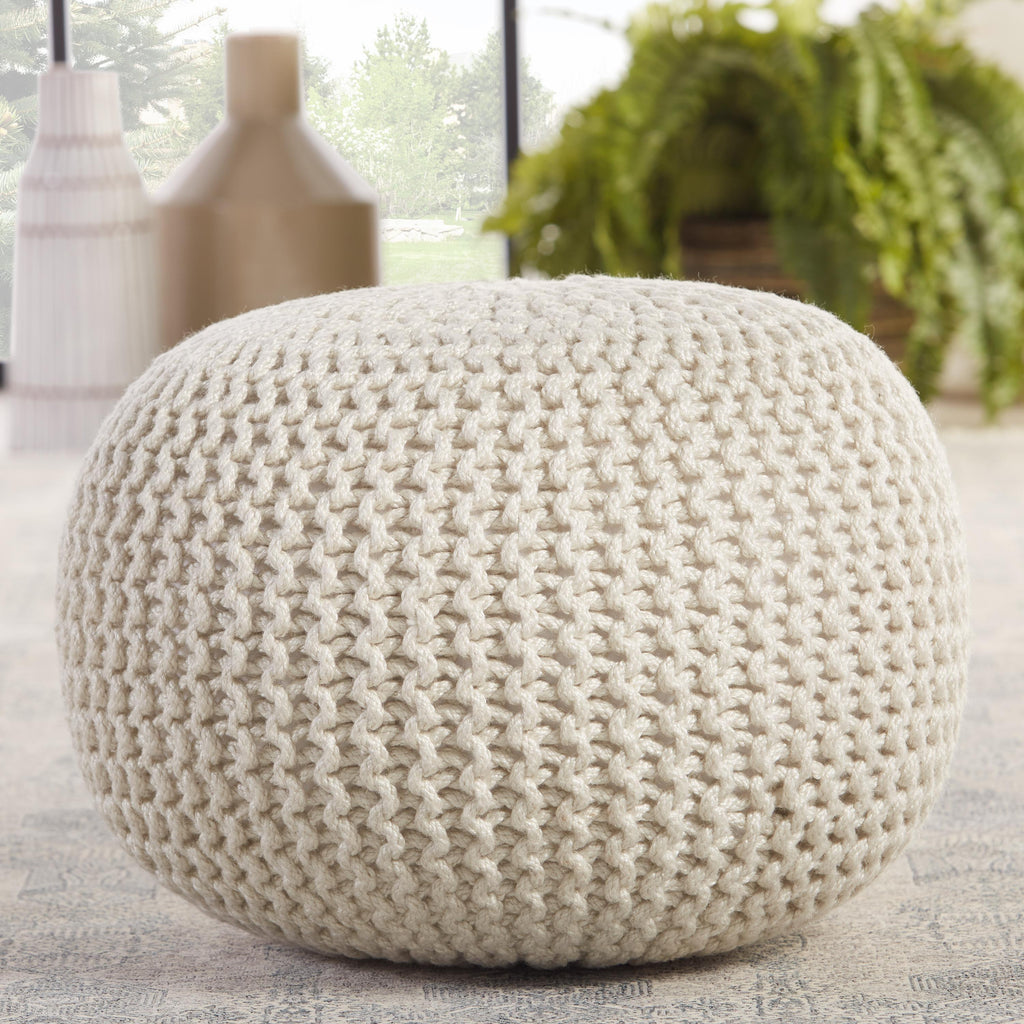 Vibe By Jaipur Living Asilah Indoor/ Outdoor Solid White Round Pouf