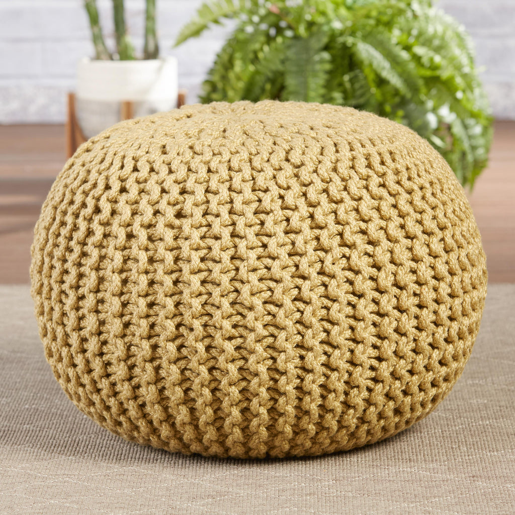 Vibe By Jaipur Living Asilah Indoor/ Outdoor Solid Light Olive Round Pouf
