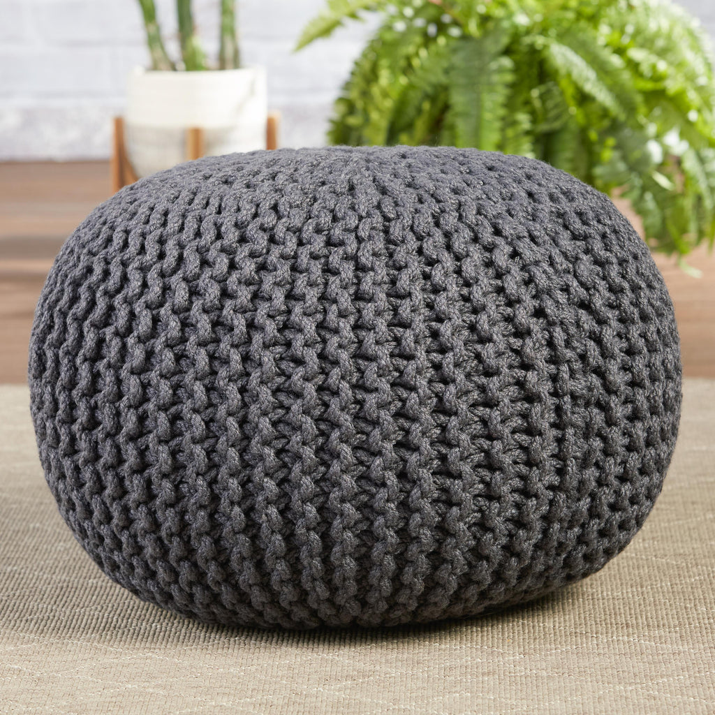 Vibe By Jaipur Living Asilah Indoor/ Outdoor Solid Dark Gray Round Pouf