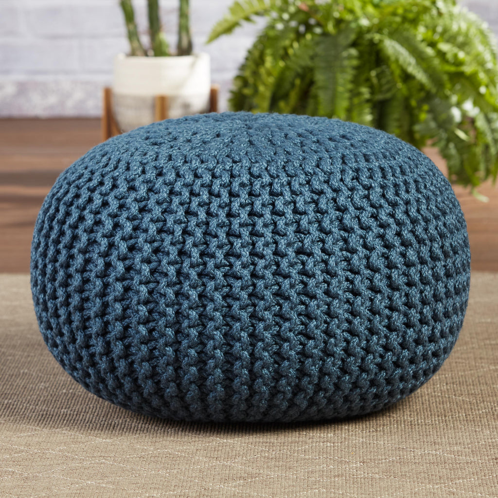 Vibe By Jaipur Living Asilah Indoor/ Outdoor Solid Blue Round Pouf
