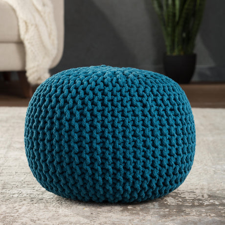 Jaipur Living Spectrum Pouf Textured Blue Round Pouf