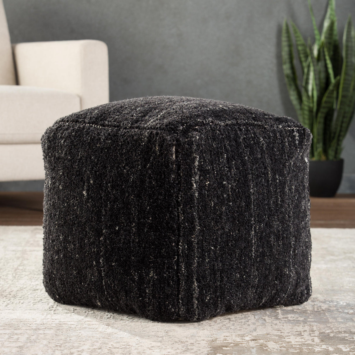 Jaipur Living Sherwood Solid Black/ Ivory Cube Pouf