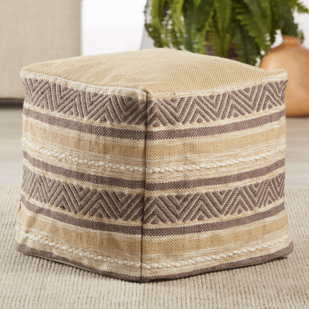 Jaipur Living Carcaba Indoor/ Outdoor Striped Beige/ Gray Cube Pouf