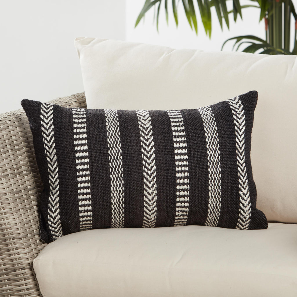 Vibe By Jaipur Living Papyrus Indoor/ Outdoor Striped Black/ Ivory Pillow Cover (13"X21" Lumbar)