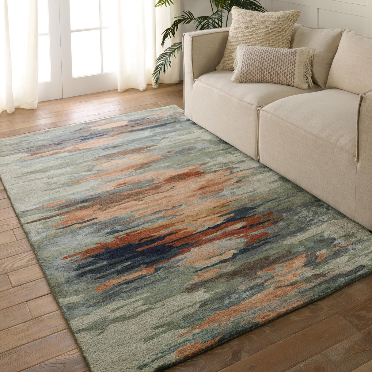 Jaipur Living Ryenn Handmade Abstract Sage/ Peach Area Rug (6'X9')