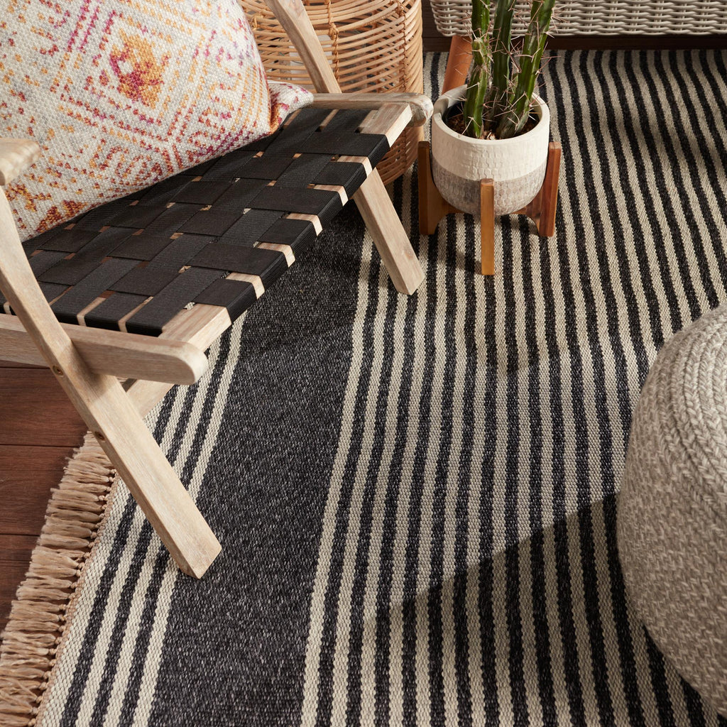 Vibe By Jaipur Living Strand Indoor/ Outdoor Striped Dark Gray/ Beige Area Rug (2'X3')