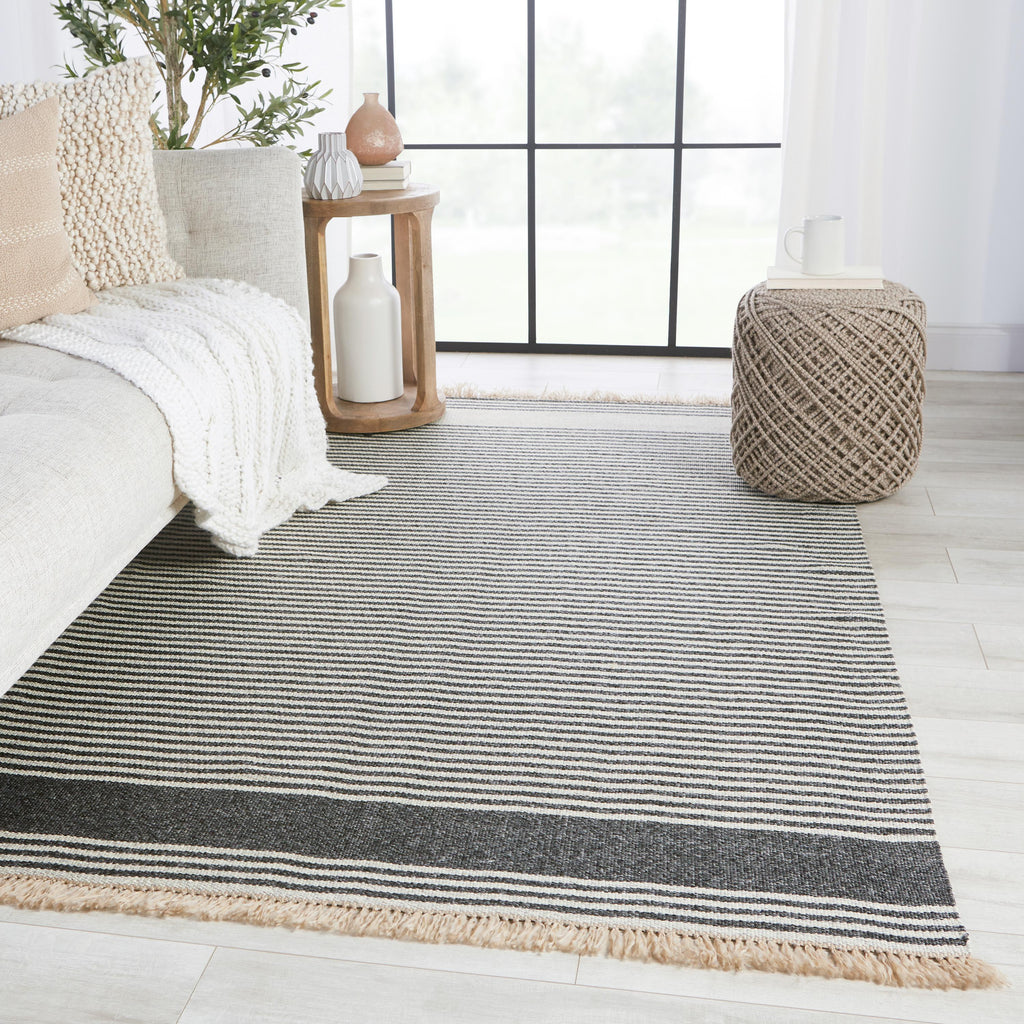 Vibe By Jaipur Living Strand Indoor/ Outdoor Striped Dark Gray/ Beige Area Rug (8'10"X11'9")