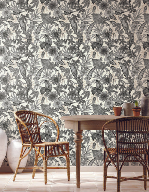 York Rainforest White & Charcoal Wallpaper