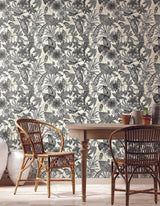 York Rainforest White & Charcoal Wallpaper