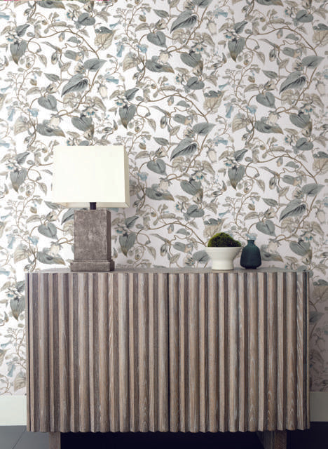 York Moon Flower White & Blue Wallpaper