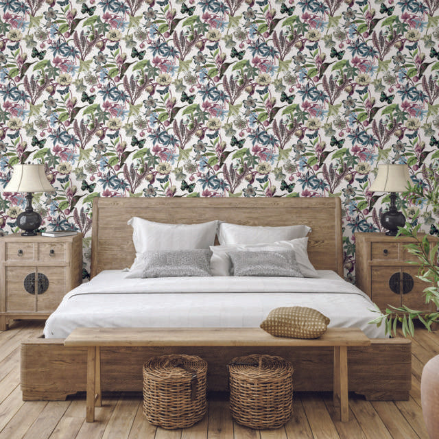 York Butterfly House White & Fuchsia Wallpaper