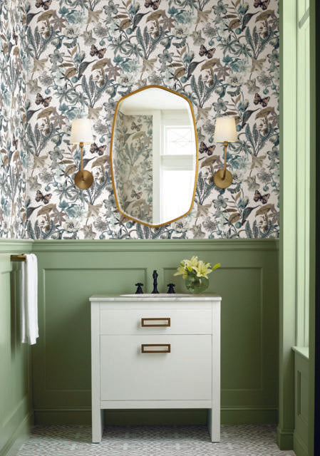 York Butterfly House White & Blue Wallpaper