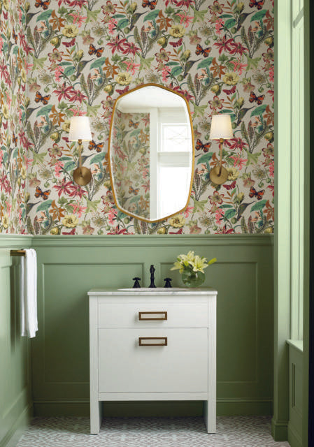 York Butterfly House Light Taupe & Coral Wallpaper