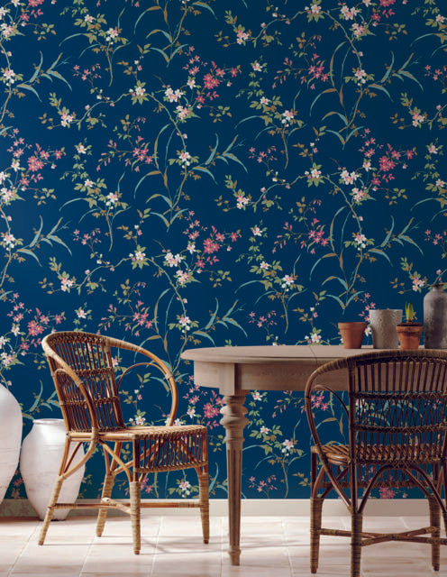 York Blossom Branches Navy Wallpaper