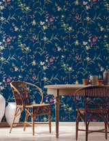 York Blossom Branches Navy Wallpaper