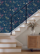 York Blossom Branches Navy Wallpaper