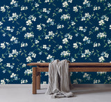 York Dogwood Navy Wallpaper