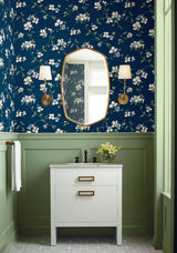 York Dogwood Navy Wallpaper