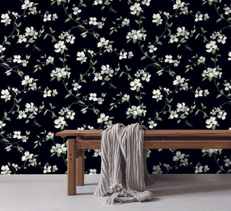 York Dogwood Black Wallpaper