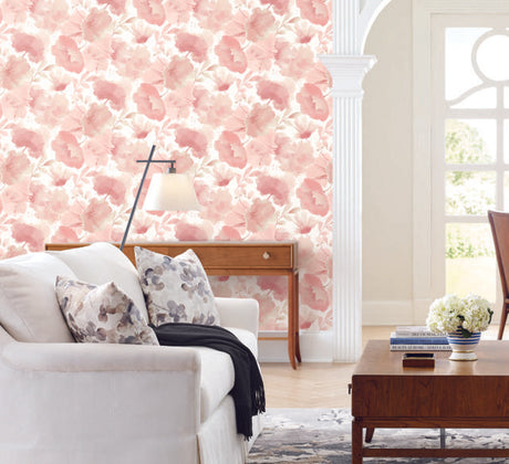 York Watercolor Bouquet Blush Wallpaper