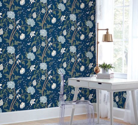 York Teahouse Floral Navy Wallpaper