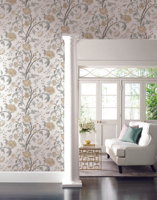 York Teahouse Floral Neutral Wallpaper