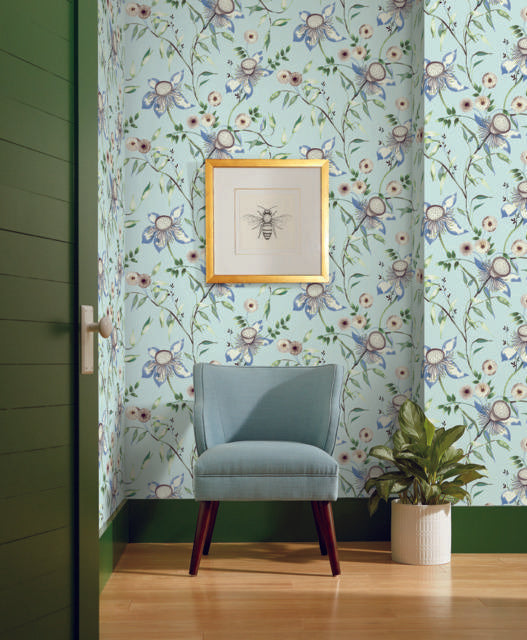 York Dream Blossom Light Blue Wallpaper