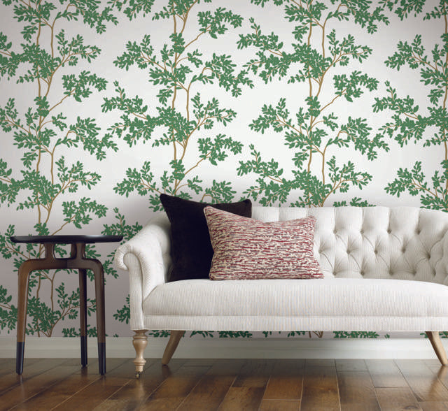 York Lunaria Silhouette White & Green Wallpaper