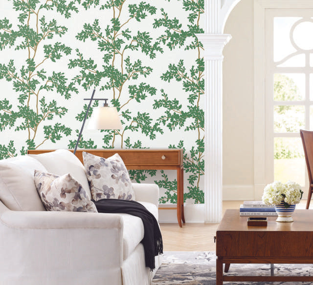 York Lunaria Silhouette White & Green Wallpaper