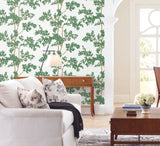York Lunaria Silhouette White & Green Wallpaper