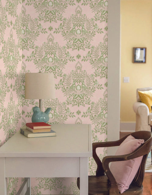 Erin & Ben Co. Cottontail Toile Peel & Stick Pink & Chartreuse Wallpaper