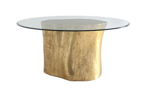 Phillips Log Dining Table 60" Glass Top Gold Leaf