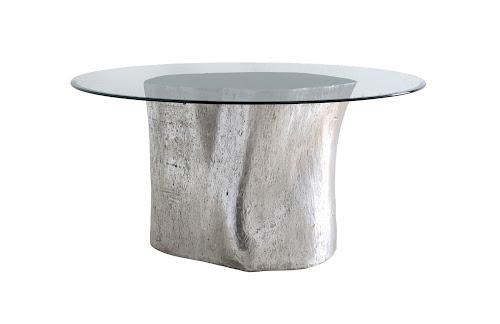 Phillips Log Dining Table 60" Glass Top Silver Leaf