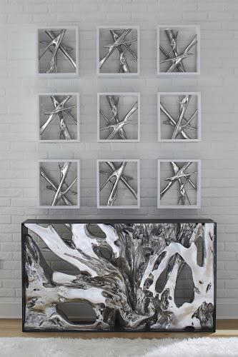 Phillips Framed Branches Wall Tile White Silver Leaf 