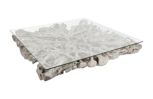 Phillips Square Root Cast Coffee Table With Glass