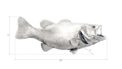 Phillips Large Mouth Bass Fish Wall Sculpture Resin Silver Leaf
