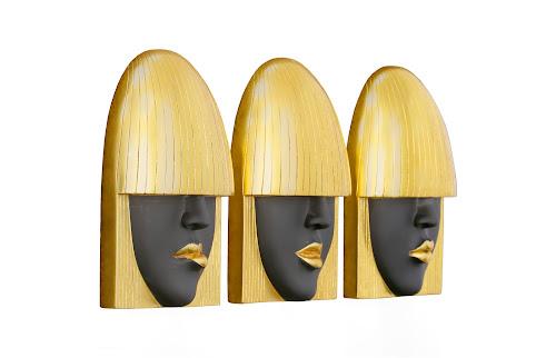 Phillips Fashion Faces Wall Art Small Black and Gold Leaf Set of 3