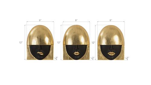 Phillips Fashion Faces Wall Art Small Black and Gold Leaf Set of 3