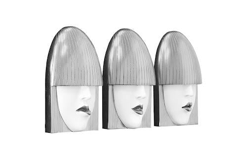 Phillips Fashion Faces Wall Art Small White and Silver Leaf Set of 3